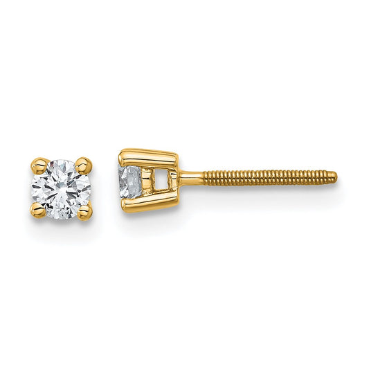 14k Yellow Gold 14k 1/4 carat Lab Grown Diamond VS/SI+ G+ Round Four Prong Screwback Stud Post Earrings