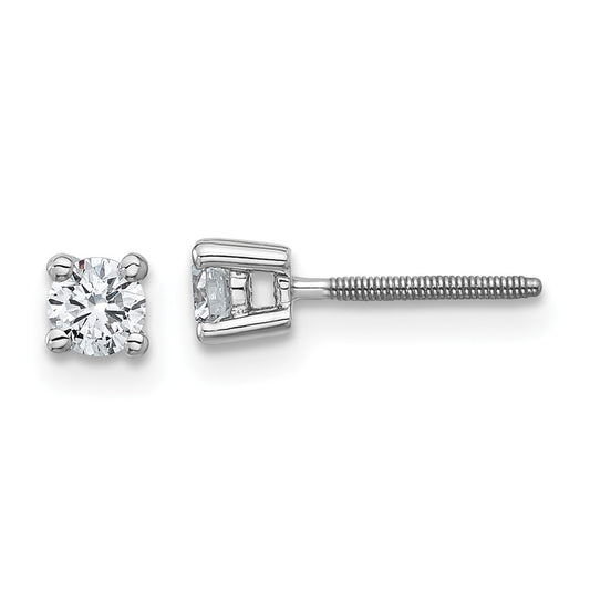 14k White Gold 1/3 carat Certified Lab Grown Diamond VS/SI+ G+ Round Four Prong Screwback Stud Post Earrings