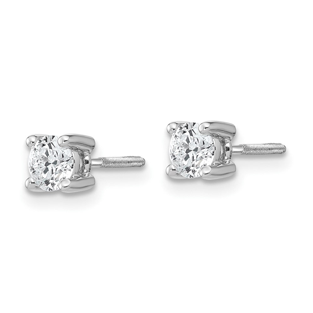 14k White Gold 1/2 carat Lab Grown Diamond VS/SI+ G+ Round Four Prong Screwback Stud Post Earrings