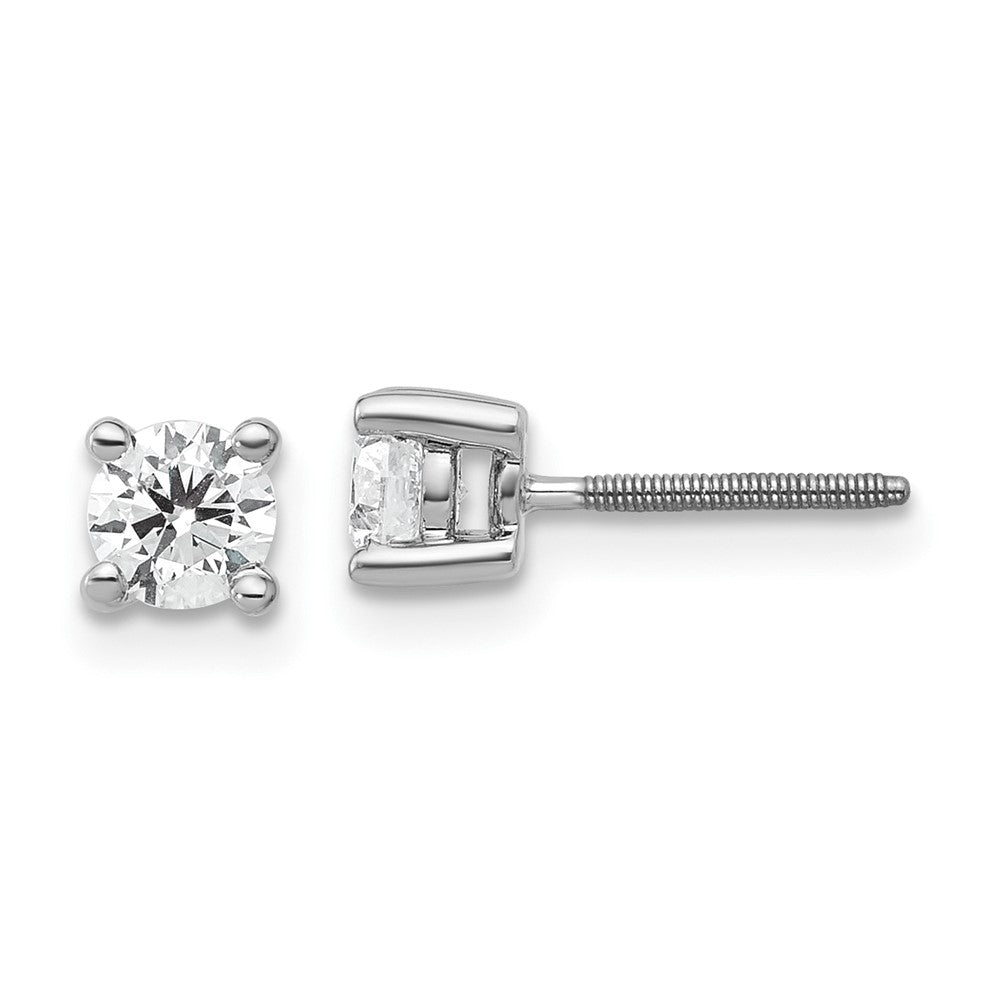 14k White Gold 1/2 carat Lab Grown Diamond VS/SI+ G+ Round Four Prong Screwback Stud Post Earrings