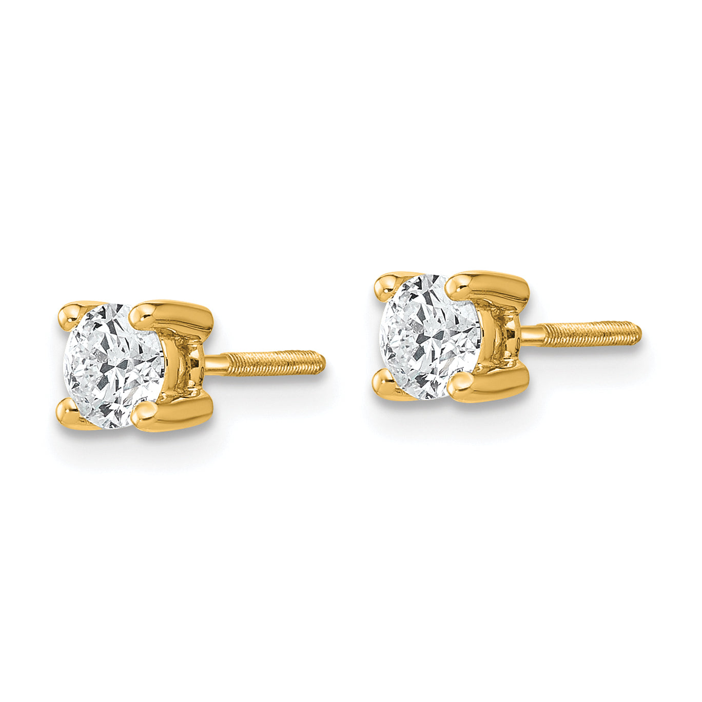 14k Yellow Gold 1/2 ctw Certified Lab Grown Diamond VS/SI+ G+ Round 4 Prong Heavy Wt. Screwback Stud Earrings