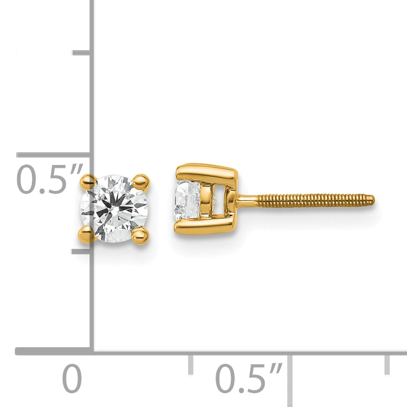 14k Yellow Gold 1/2 ctw Certified Lab Grown Diamond VS/SI+ G+ Round 4 Prong Heavy Wt. Screwback Stud Earrings