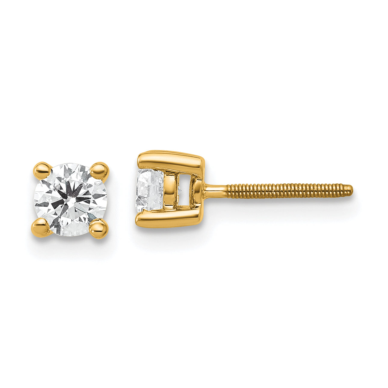 14k Yellow Gold 1/2 ctw Certified Lab Grown Diamond VS/SI+ G+ Round 4 Prong Heavy Wt. Screwback Stud Earrings