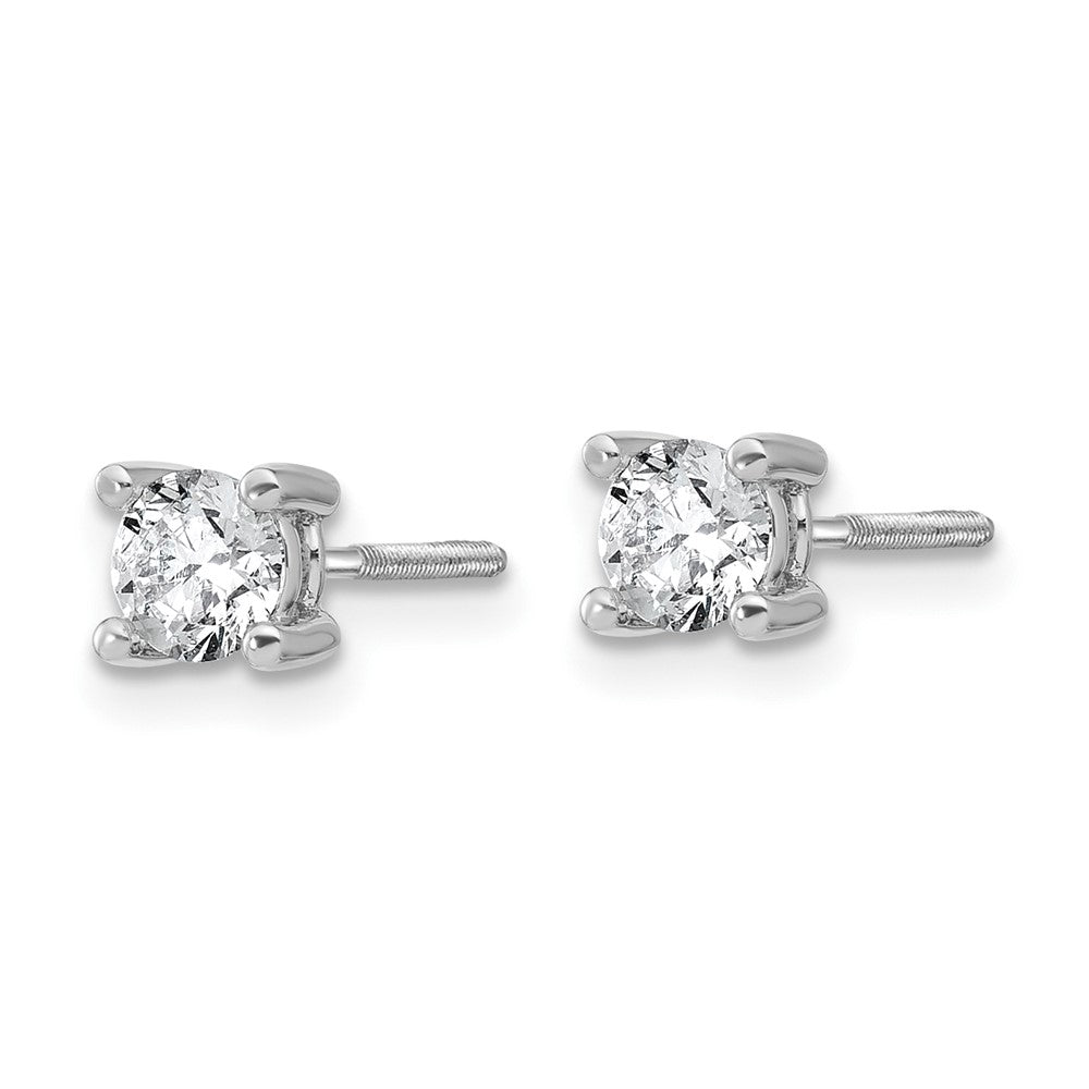 14k White Gold 2/3 ct Lab Grown Diamond VS/SI+ G+ Round Four Prong Screwback Stud Post Earrings