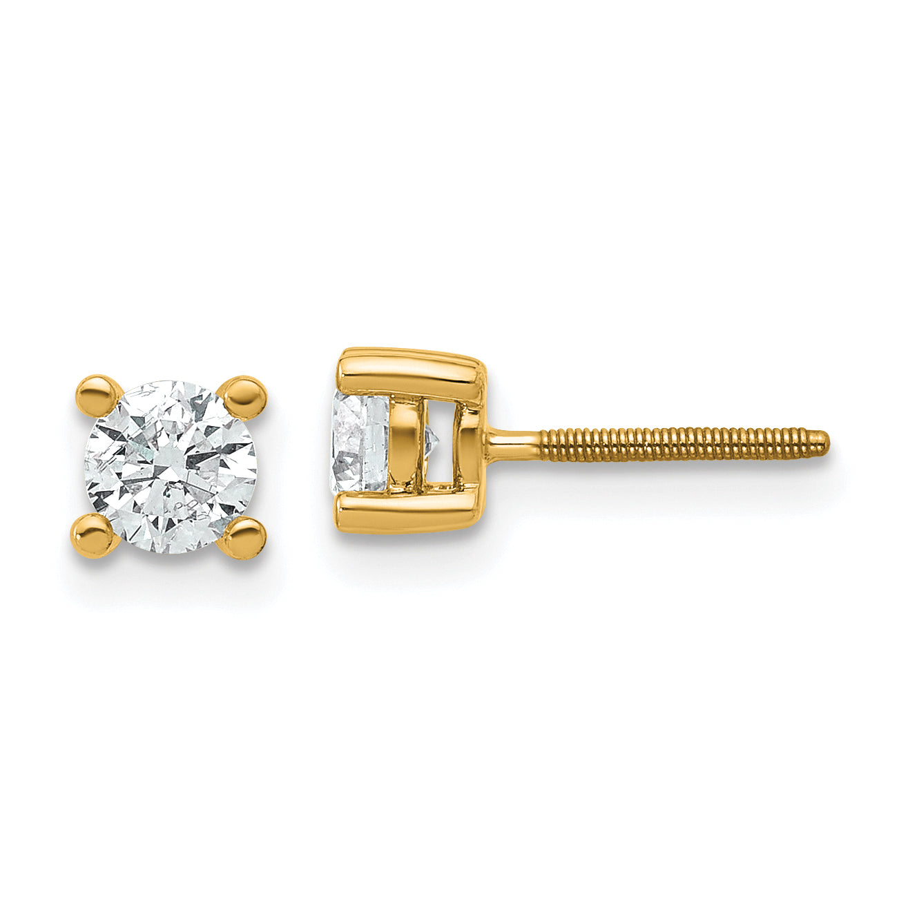 14k Yellow Gold 2/3 ctw Certified Lab Grown Diamond VS/SI+ G+ Round 4 Prong Heavy Wt. Screwback Stud Earrings