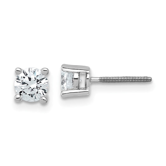 14k White Gold 3/4 ct Certified Lab Grown Diamond VS/SI+ G+ Round Four Prong Screwback Stud Post Earrings