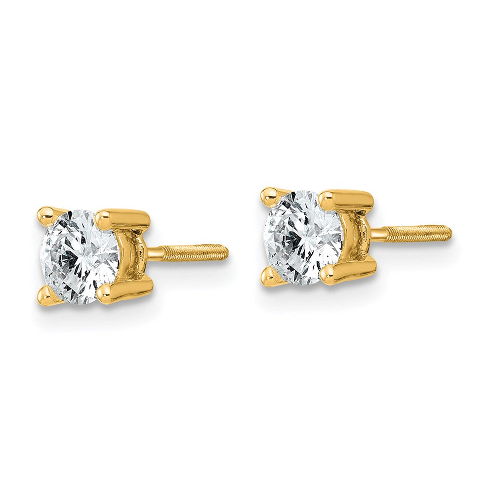 14k Yellow Gold 14k 3/4 ct Lab Grown Diamond VS/SI+ G+ Round Four Prong Screwback Stud Post Earrings