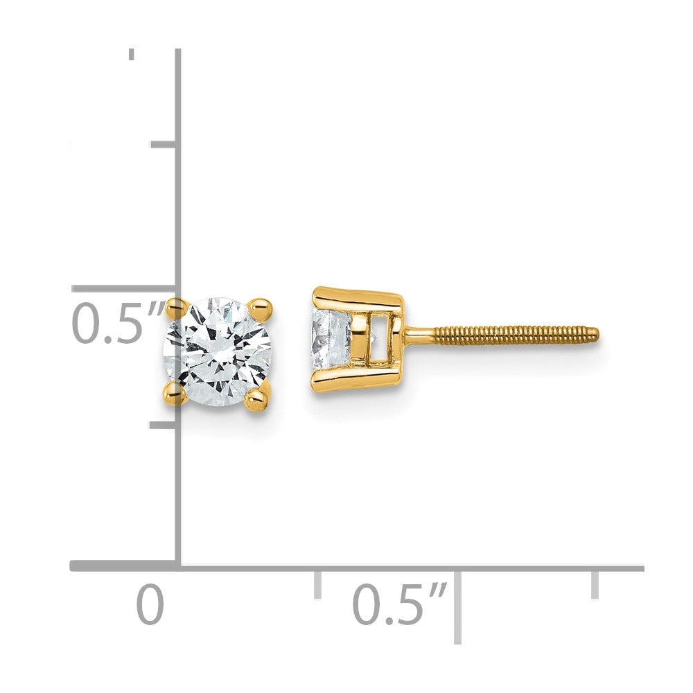 14k Yellow Gold 14k 3/4 ct Lab Grown Diamond VS/SI+ G+ Round Four Prong Screwback Stud Post Earrings