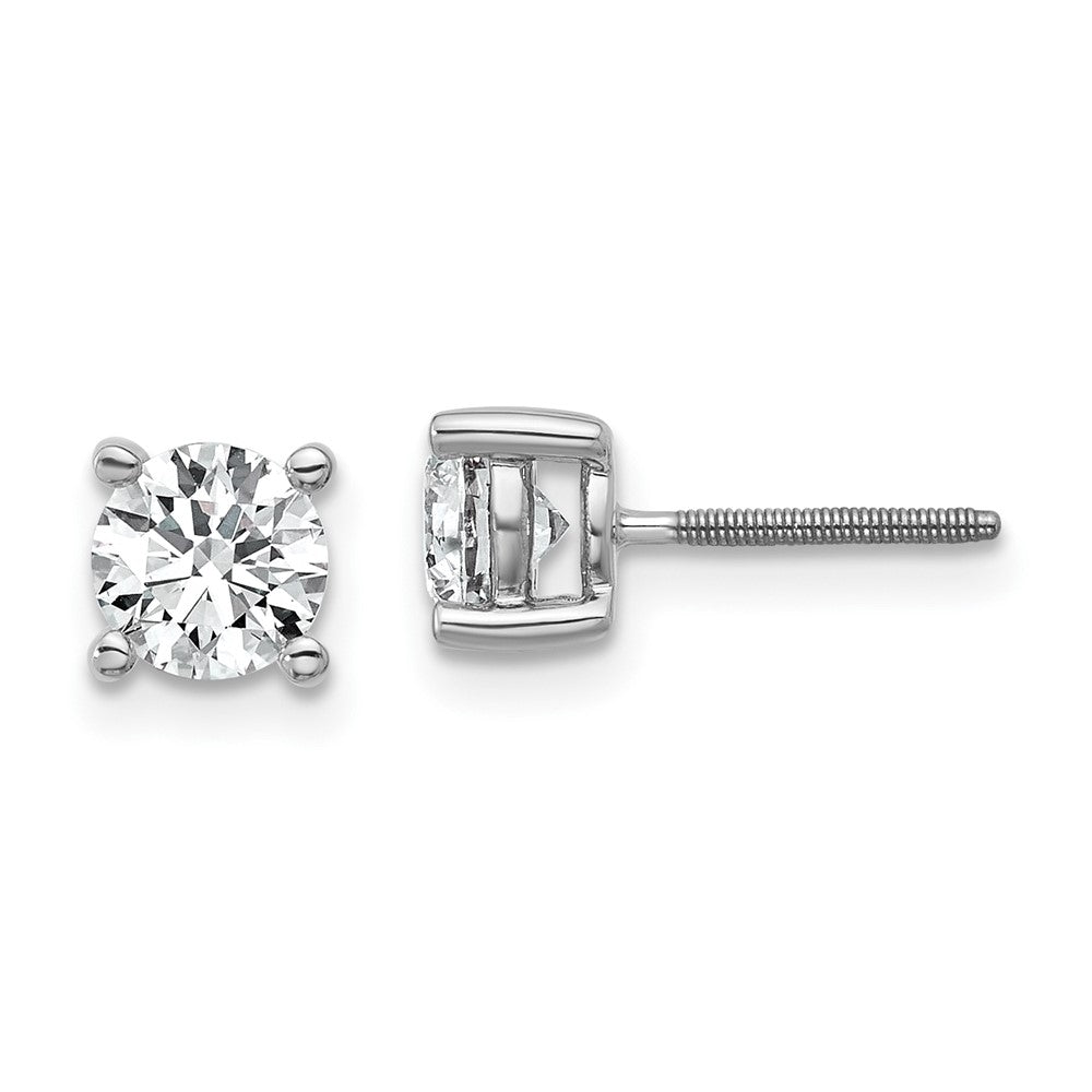 14k White Gold 1 carat Certified Lab Grown Diamond VS+ F+ Round Four Prong Screwback Stud Post Earrings