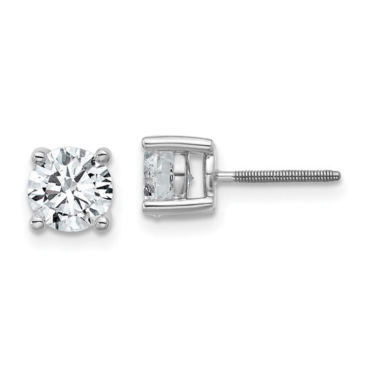 14k White Gold 1 1/2 carat Certified Lab Grown Diamond VS+ F+ Round Four Prong Screwback Stud Post Earrings