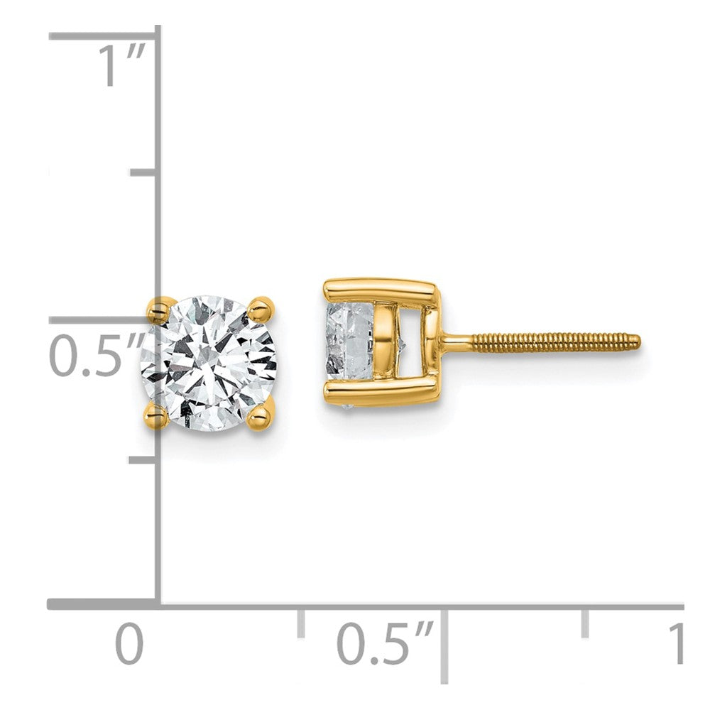 14k Yellow Gold 14k 1 1/2 carat Lab Grown Diamond VS+ F+ Round Four Prong Screwback Stud Post Earrings