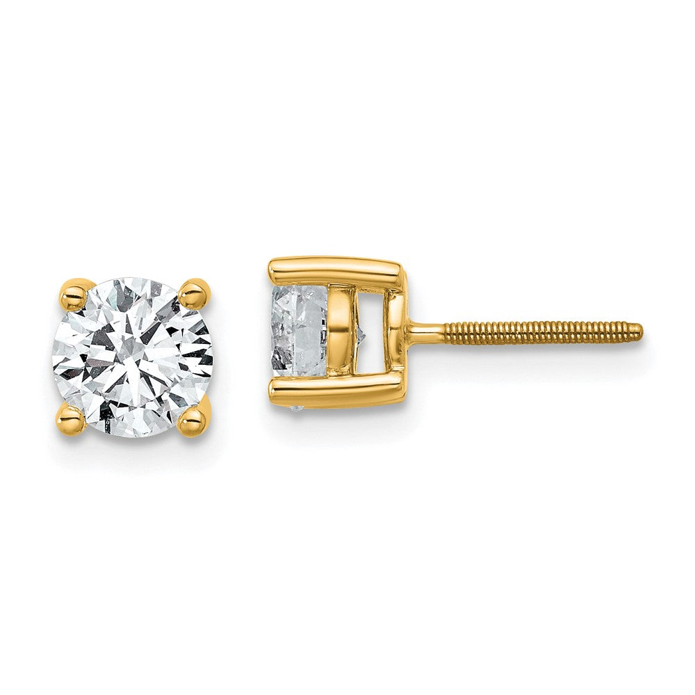 14k Yellow Gold 14k 1 1/2 carat Lab Grown Diamond VS+ F+ Round Four Prong Screwback Stud Post Earrings