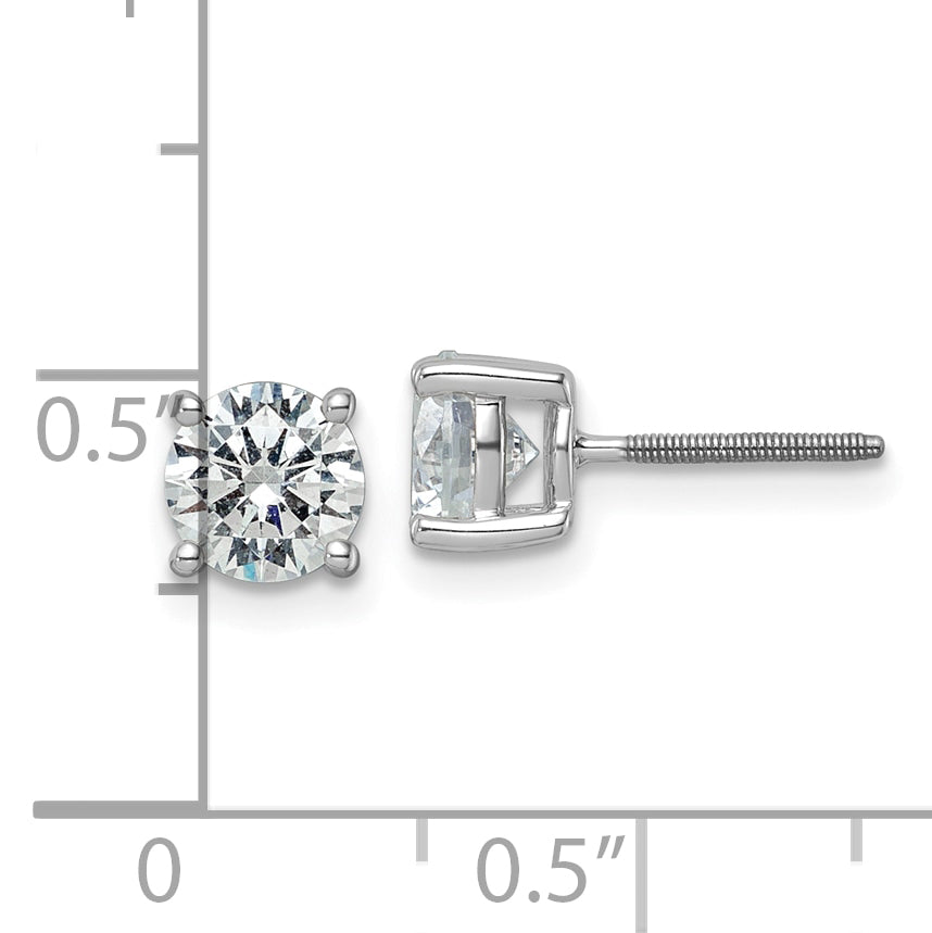 14k White Gold 2 ctw Certified Lab Grown Diamond VS/SI+ G+ Round 4 Prong Heavy Wt. Screwback Stud Earrings