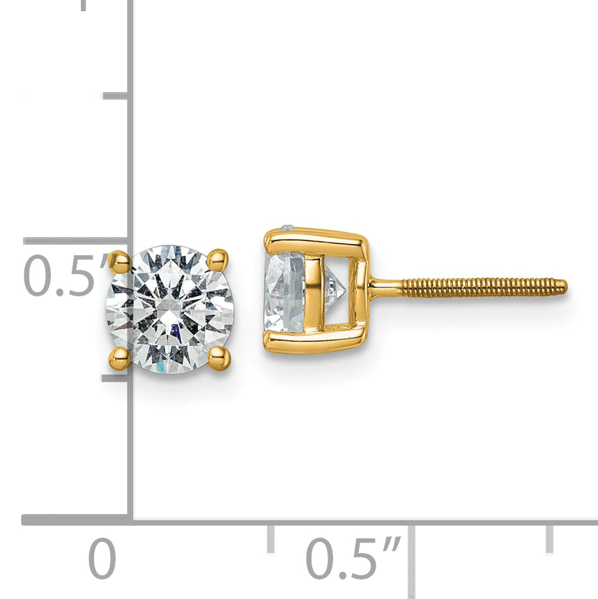 14k Yellow Gold 2 ctw Lab Grown Diamond VS/SI+ G+ Round 4 Prong Heavy Wt. Screwback Stud Earrings