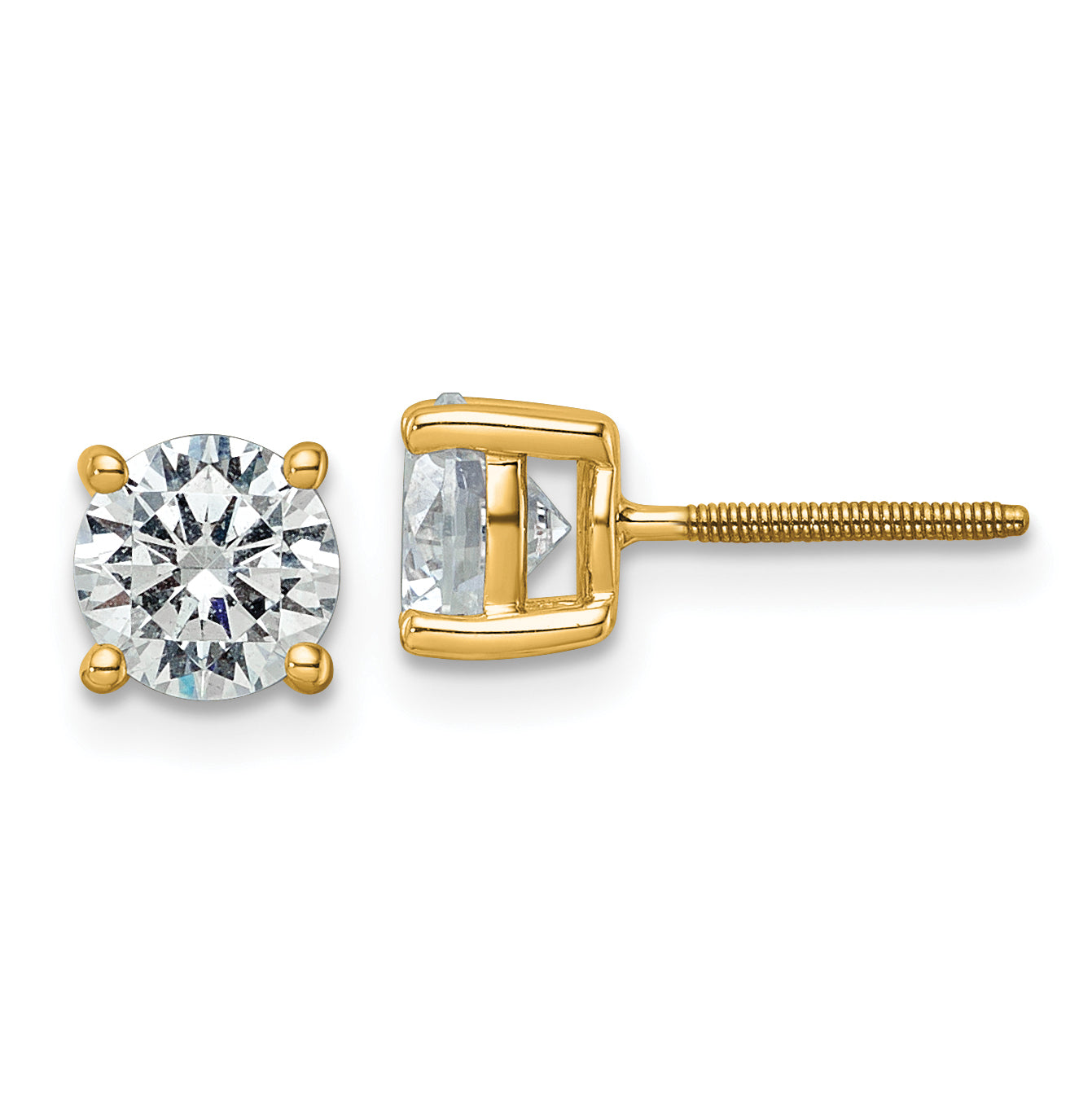 14k Yellow Gold 3 ctw Lab Grown Diamond VS/SI+ G+ Round 4 Prong Heavy Wt. Screwback Stud Earrings