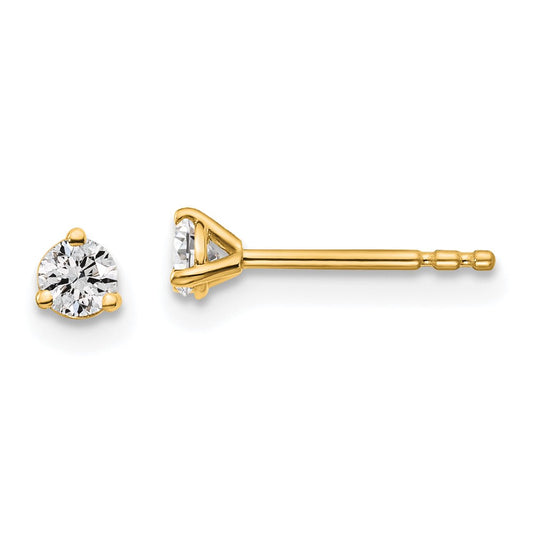 14k Yellow Gold 14k 1/5 carat Certified Lab Grown Diamond VS/SI+ G+ Round Three Prong Stud Post Earrings