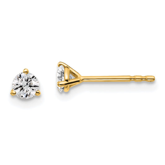 14k Yellow Gold 14k 1/3 carat Certified Lab Grown Diamond VS/SI+ G+ Round Three Prong Stud Post Earrings