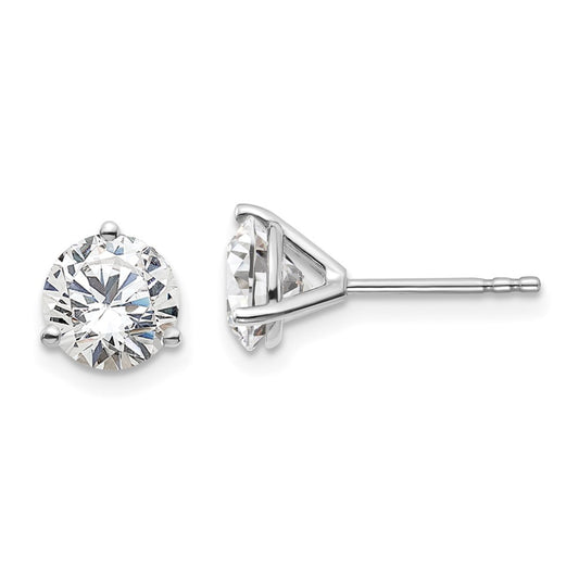 14k White Gold 2 carat Certified Lab Grown Diamond VS/SI+ G+ Round Three Prong Stud Post Earrings