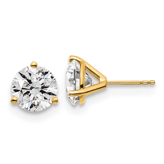 14k Yellow Gold 14k 5 carat Lab Grown Diamond VS/SI+ G+ Round Three Prong Stud Post Earrings