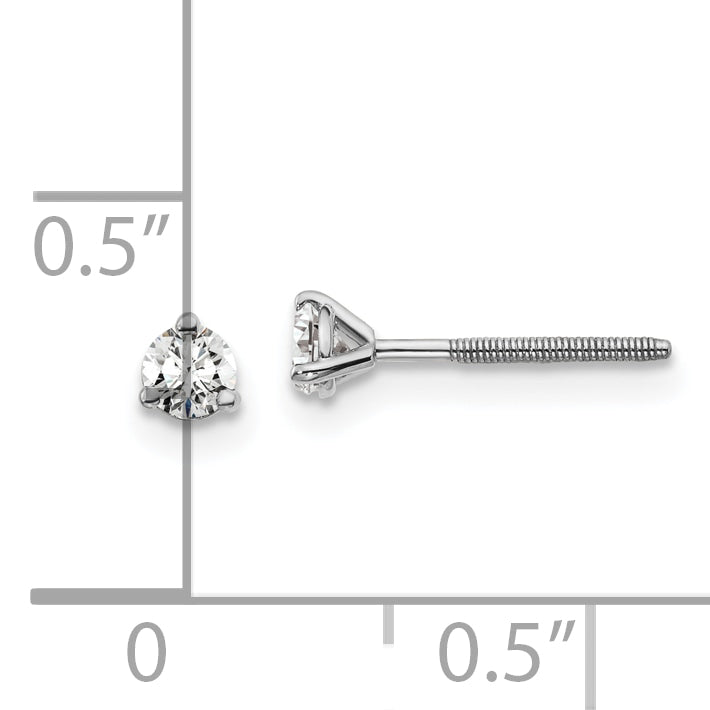 14k White Gold 1/5 ctw Certified Lab Grown Diamond VS/SI+ G+ Round 3 Prong Heavy Wt. Screwback Stud Earrings