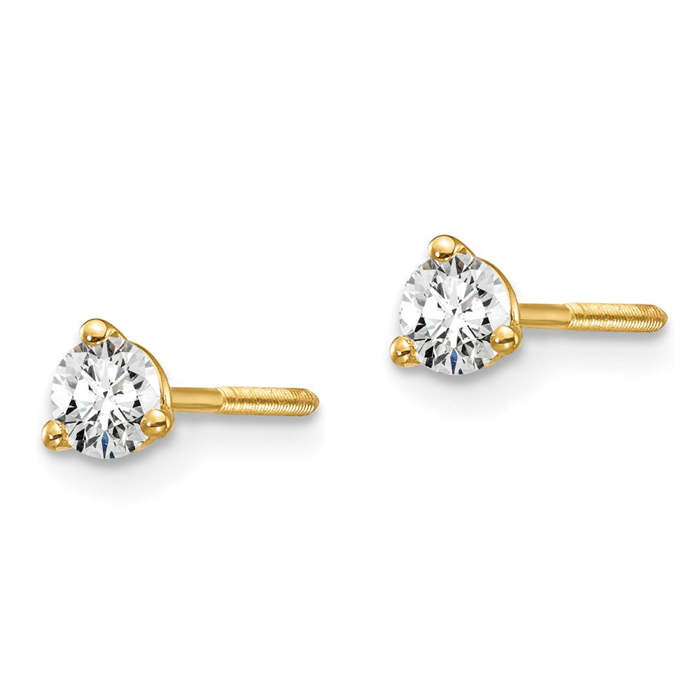 14k Yellow Gold 14k 1/4 carat Lab Grown Diamond VS/SI+ G+ Round Three Prong Screwback Stud Post Earrings