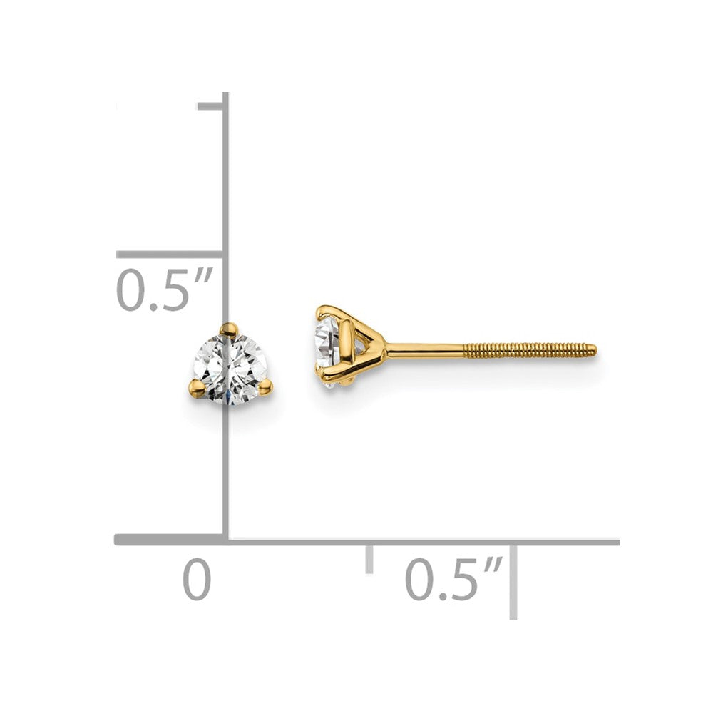 14k Yellow Gold 14k 1/4 carat Lab Grown Diamond VS/SI+ G+ Round Three Prong Screwback Stud Post Earrings