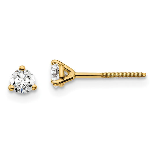 14k Yellow Gold 14k 1/4 carat Lab Grown Diamond VS/SI+ G+ Round Three Prong Screwback Stud Post Earrings