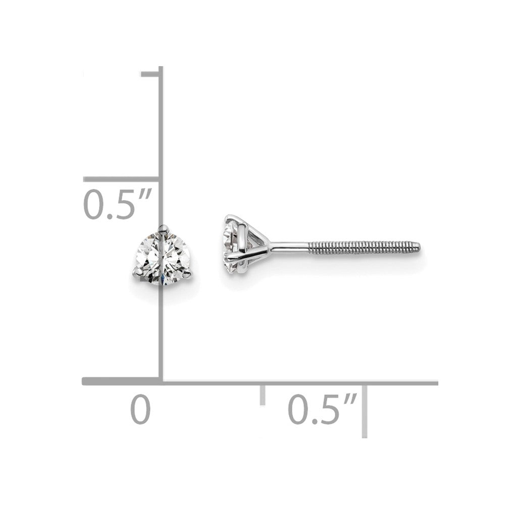 14k White Gold 1/3 Ct. Certified Lab Grown Diamond VS/SI+ G+ Round Three Prong Screwback Stud Post Earrings