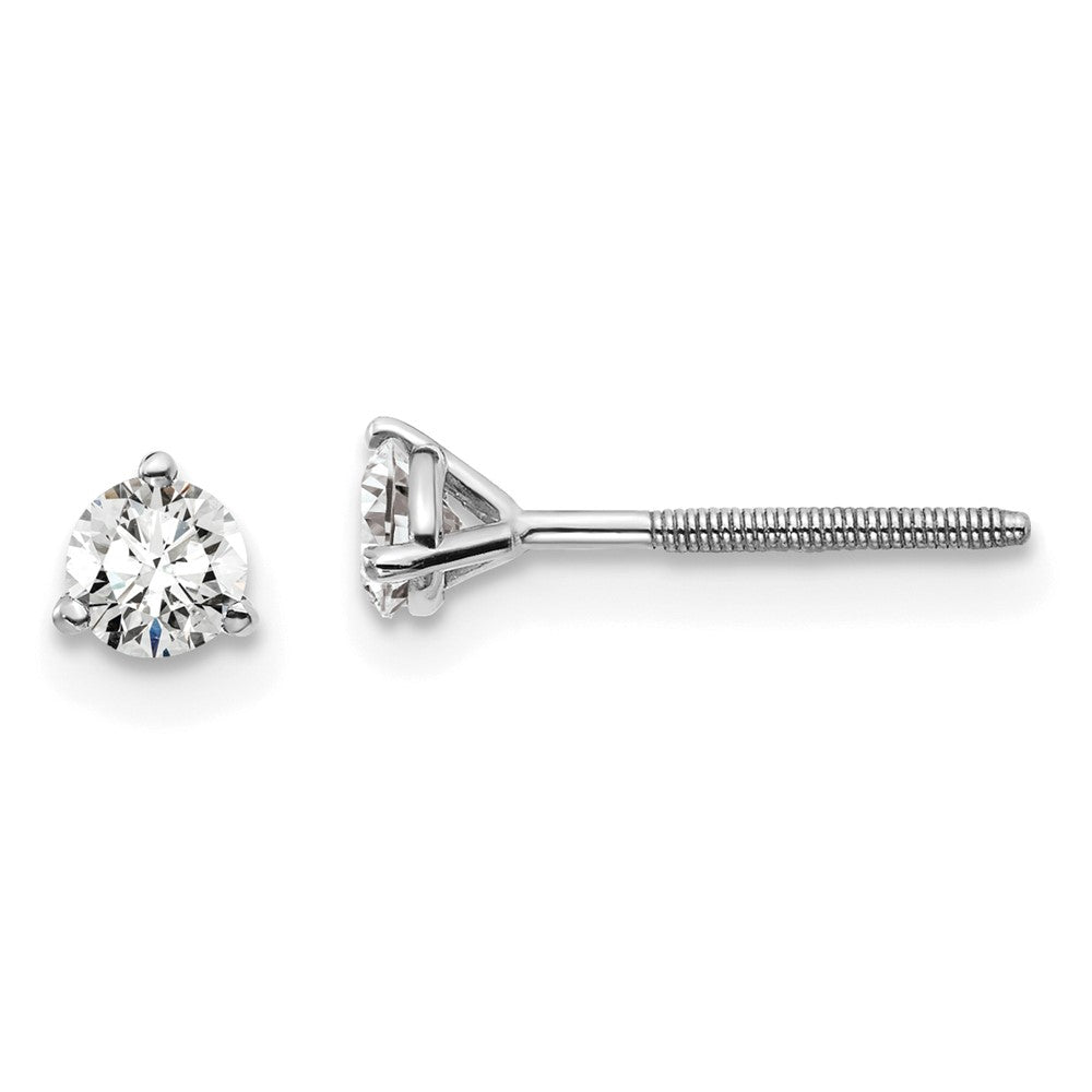 14k White Gold 1/3 Ct. Certified Lab Grown Diamond VS/SI+ G+ Round Three Prong Screwback Stud Post Earrings