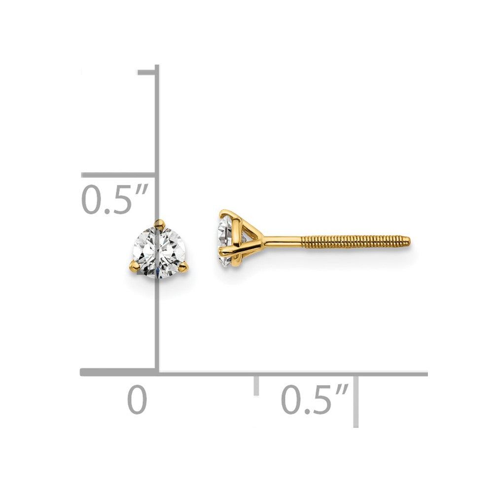 14k Yellow Gold 14k 1/3 carat Certified Lab Grown Diamond VS/SI+ G+ Round Three Prong Screwback Stud Post Earrings