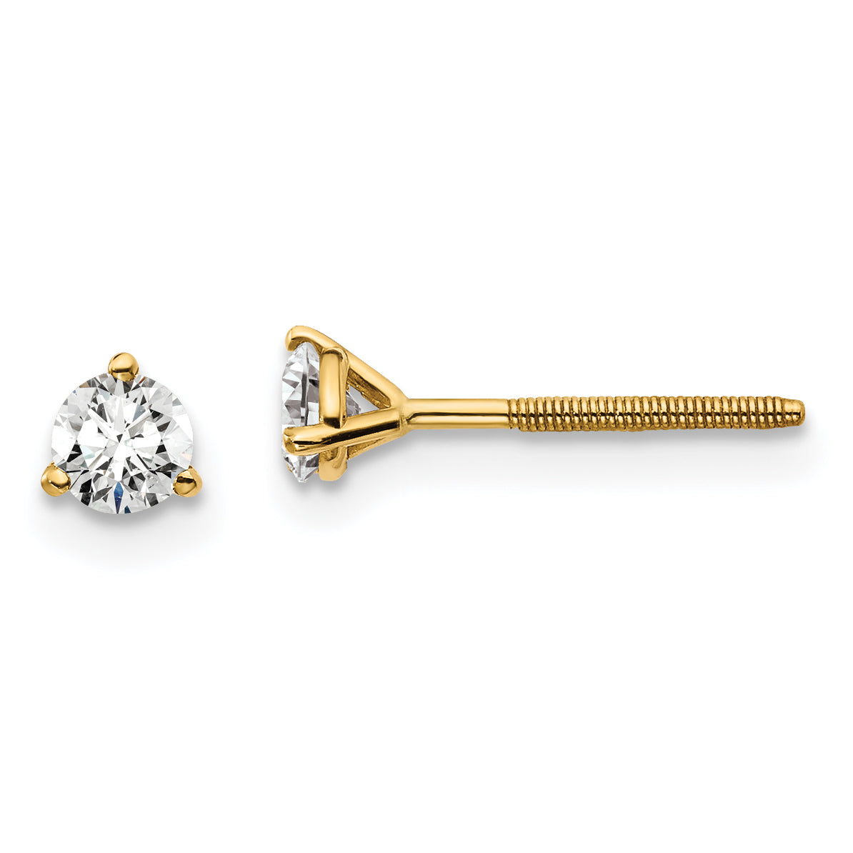 14k Yellow Gold 1/3 ctw Lab Grown Diamond VS/SI+ G+ Round 3 Prong Heavy Wt. Screwback Stud Earrings