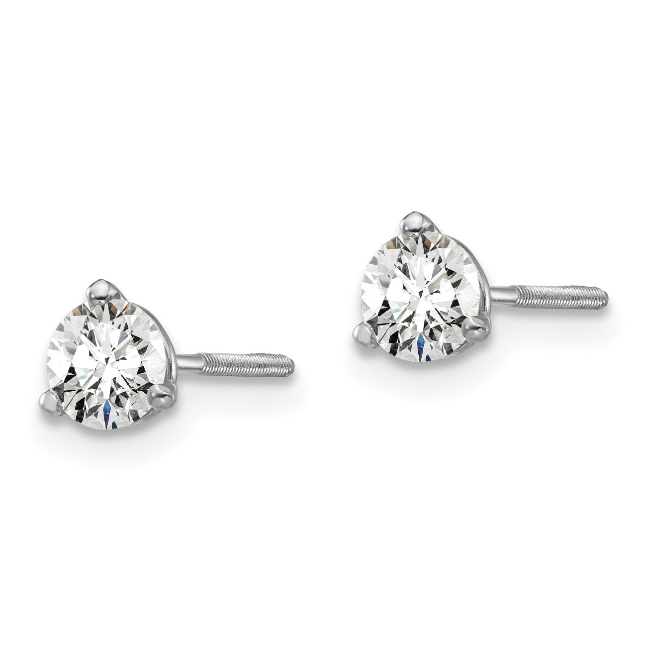 14k White Gold 1/2 ctw Certified Lab Grown Diamond VS/SI+ G+ Round 3 Prong Heavy Wt. Screwback Stud Earrings