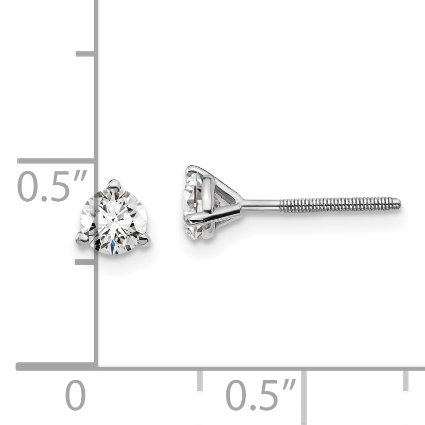 14k White Gold 1/2 ctw Certified Lab Grown Diamond VS/SI+ G+ Round 3 Prong Heavy Wt. Screwback Stud Earrings