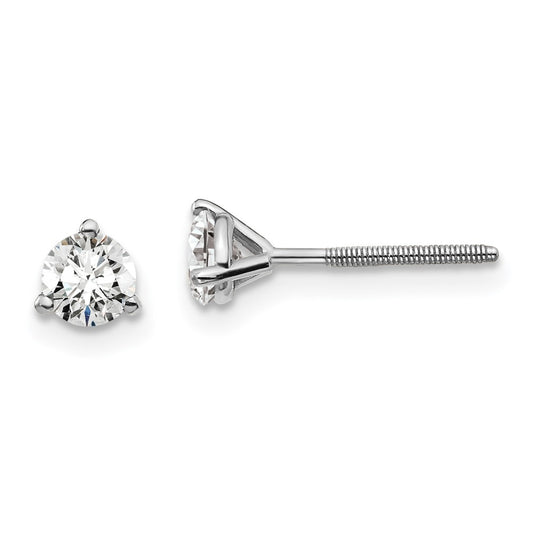 14k White Gold 1/2 carat Lab Grown Diamond VS/SI+ G+ Round Three Prong Screwback Stud Post Earrings