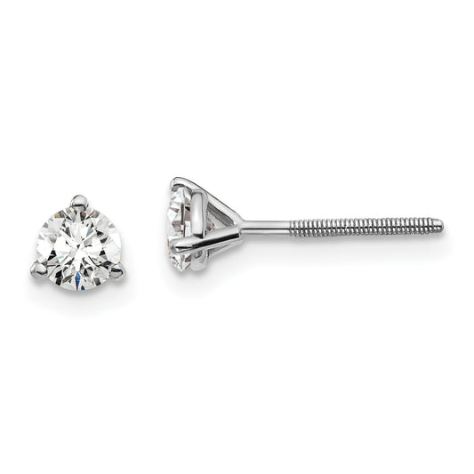 14k White Gold 1/2 ctw Certified Lab Grown Diamond VS/SI+ G+ Round 3 Prong Heavy Wt. Screwback Stud Earrings