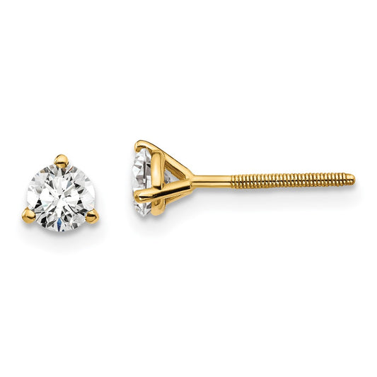 14k Yellow Gold 14k 1/2 carat Lab Grown Diamond VS/SI+ G+ Round Three Prong Screwback Stud Post Earrings