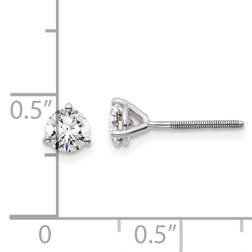 14k White Gold 2/3 ctw Lab Grown Diamond VS/SI+ G+ Round 3 Prong Heavy Wt. Screwback Stud Earrings