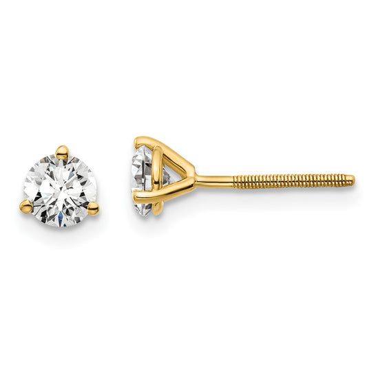 14k Yellow Gold 14k 2/3 ct Lab Grown Diamond VS/SI+ G+ Round Three Prong Screwback Stud Post Earrings