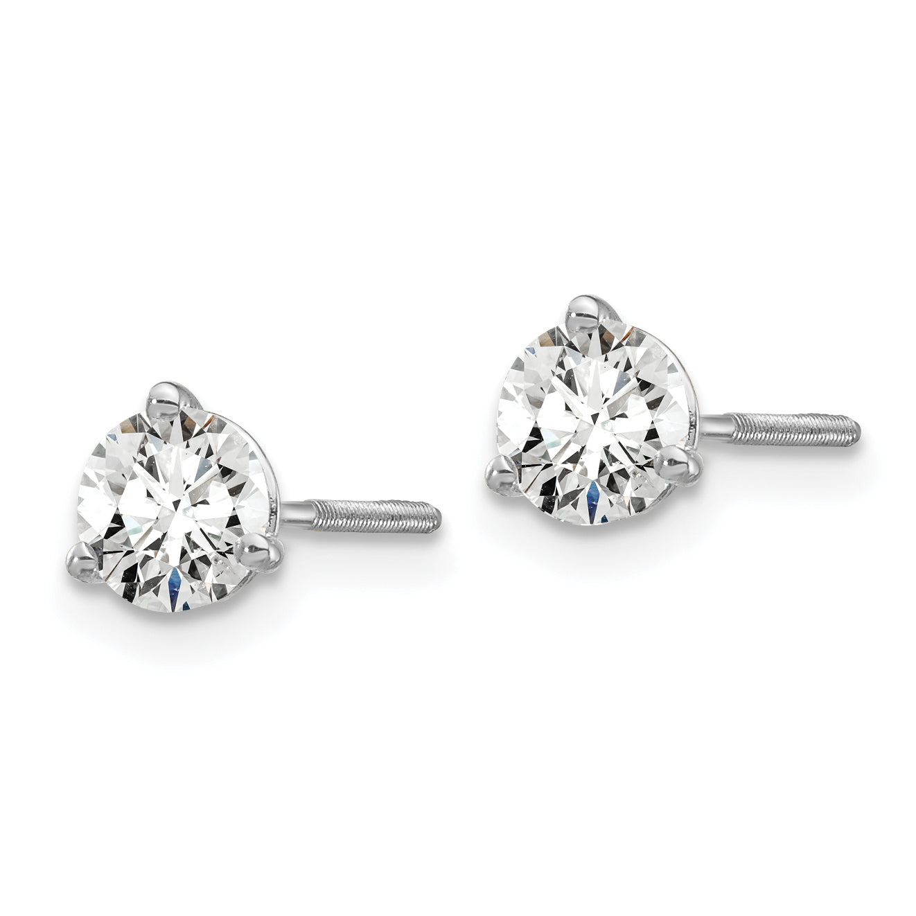 14k White Gold 3/4 ctw Certified Lab Grown Diamond VS/SI+ G+ Round 3 Prong Heavy Wt. Screwback Stud Earrings