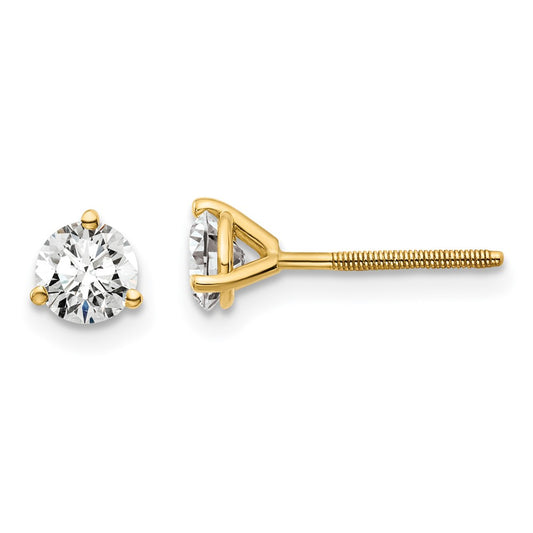 14k Yellow Gold 14k 3/4 ct Lab Grown Diamond VS/SI+ G+ Round Three Prong Screwback Stud Post Earrings