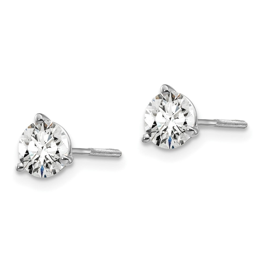 14k White Gold 1 carat Lab Grown Diamond VS/SI+ G+ Round Three Prong Screwback Stud Post Earrings