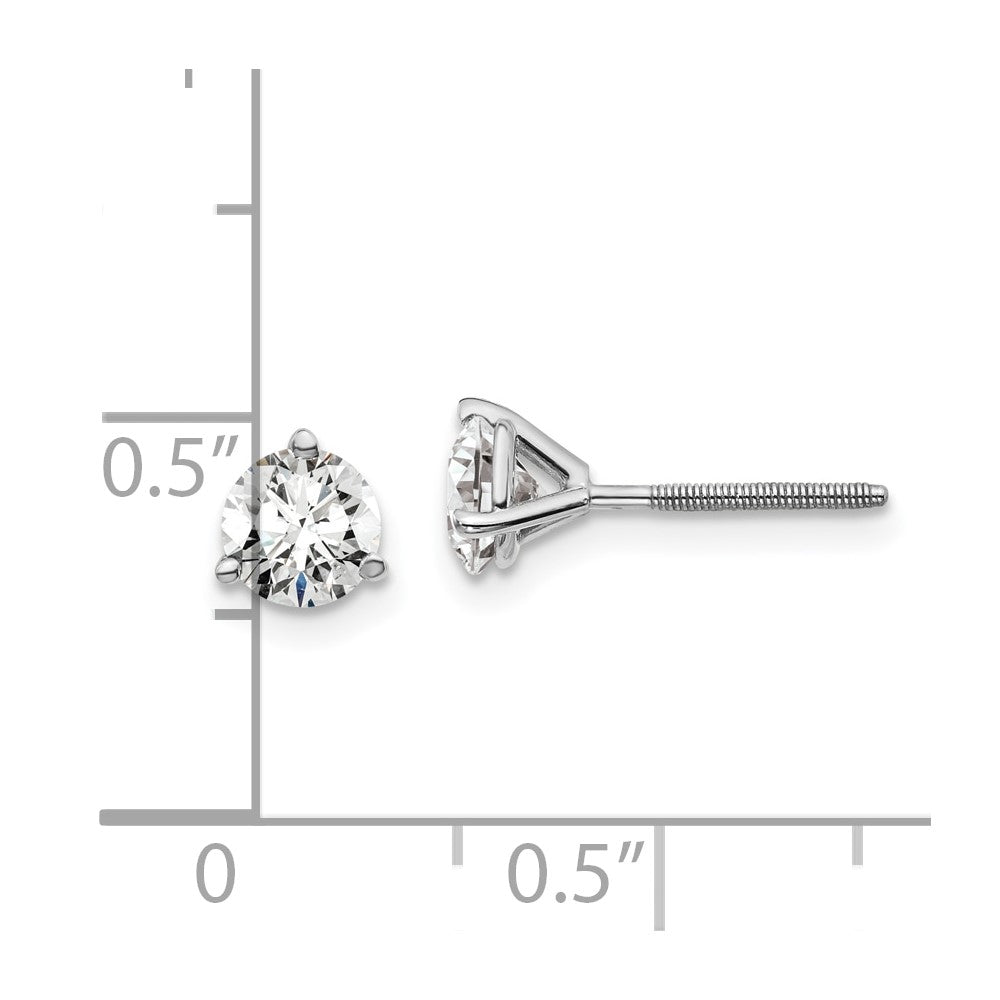 14k White Gold 1 carat Lab Grown Diamond VS/SI+ G+ Round Three Prong Screwback Stud Post Earrings