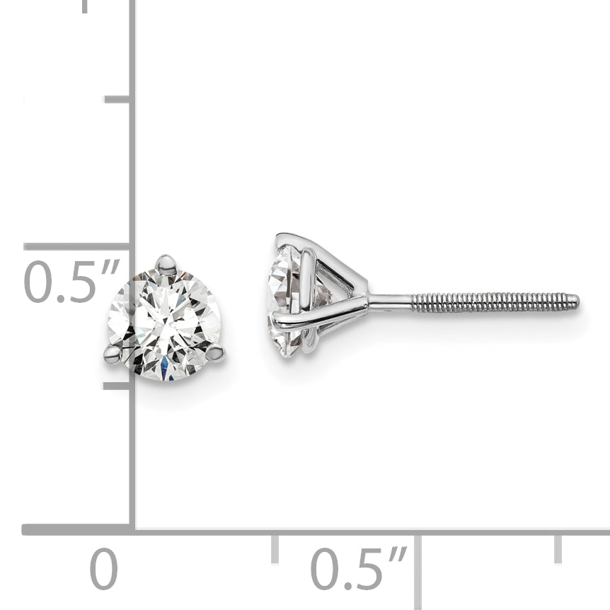 14k White Gold 1 ctw Certified Lab Grown Diamond VS/SI+ G+ Round 3 Prong Heavy Wt. Screwback Stud Earrings