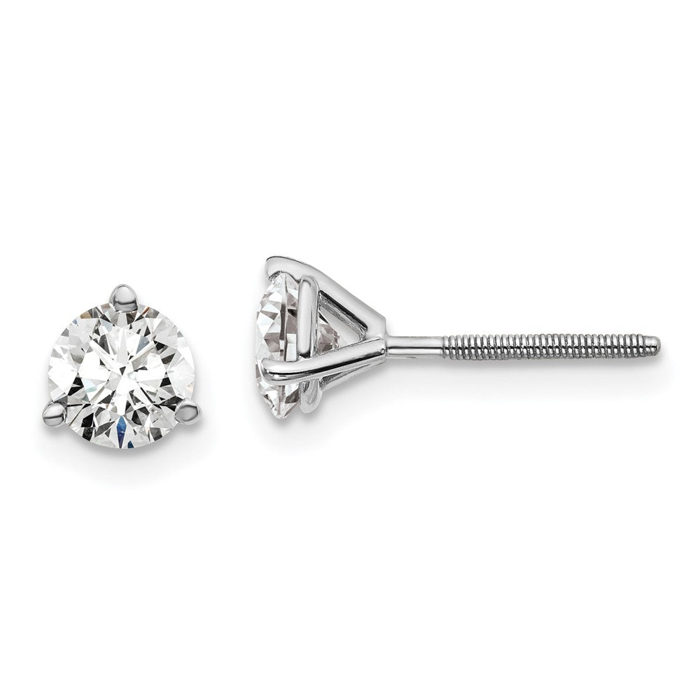 14k White Gold 1 carat Lab Grown Diamond VS/SI+ G+ Round Three Prong Screwback Stud Post Earrings