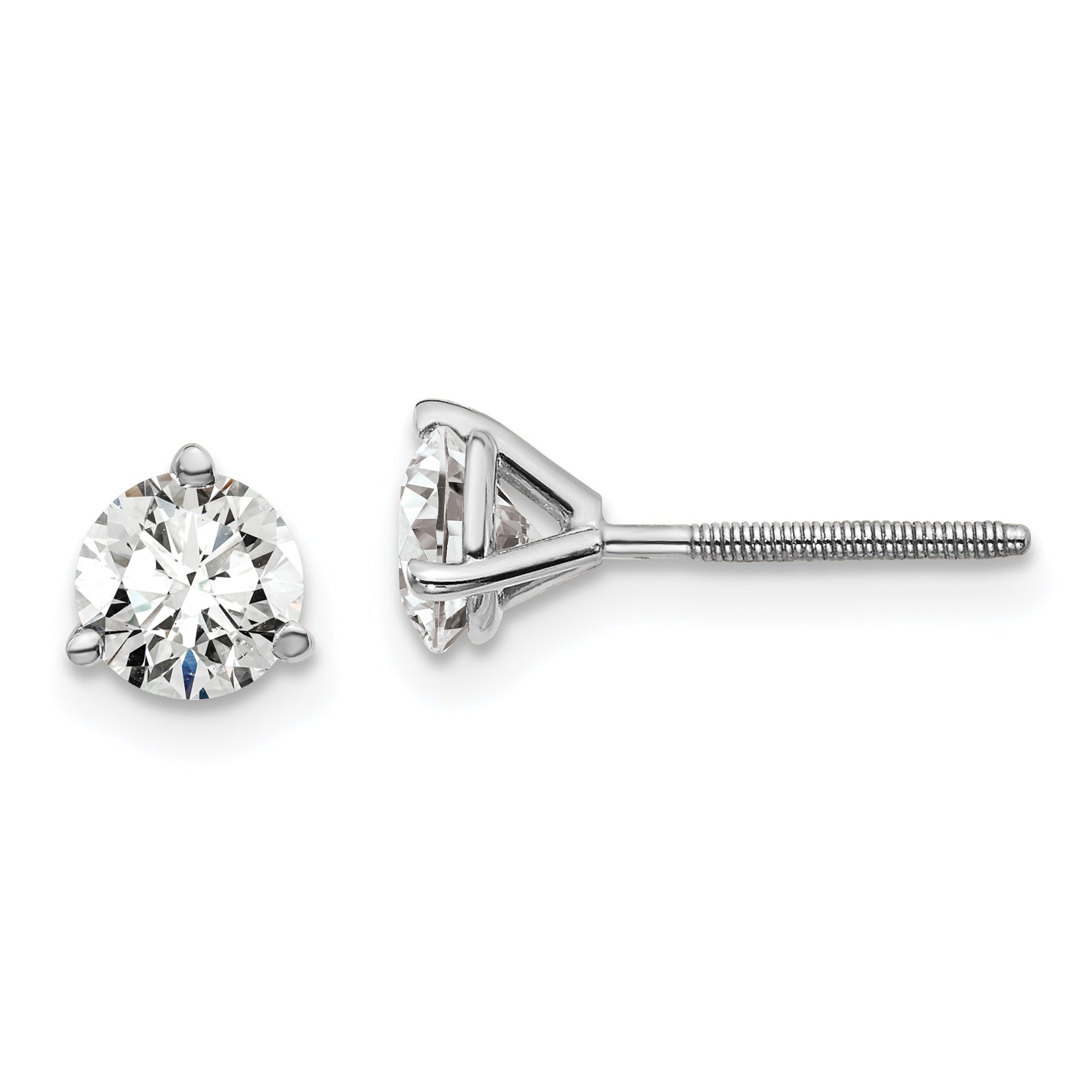 14k White Gold 1 ctw Certified Lab Grown Diamond VS/SI+ G+ Round 3 Prong Heavy Wt. Screwback Stud Earrings