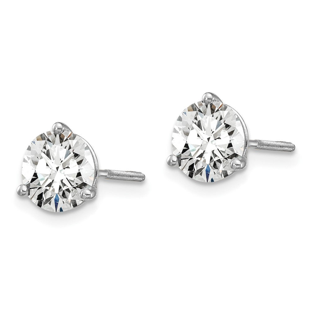 14k White Gold 1 1/2 carat Certified Lab Grown Diamond VS/SI+ G+ Round Three Prong Screwback Stud Post Earrings