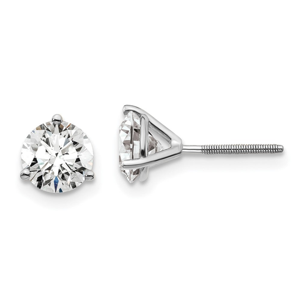 14k White Gold 1 1/2 carat Certified Lab Grown Diamond VS/SI+ G+ Round Three Prong Screwback Stud Post Earrings