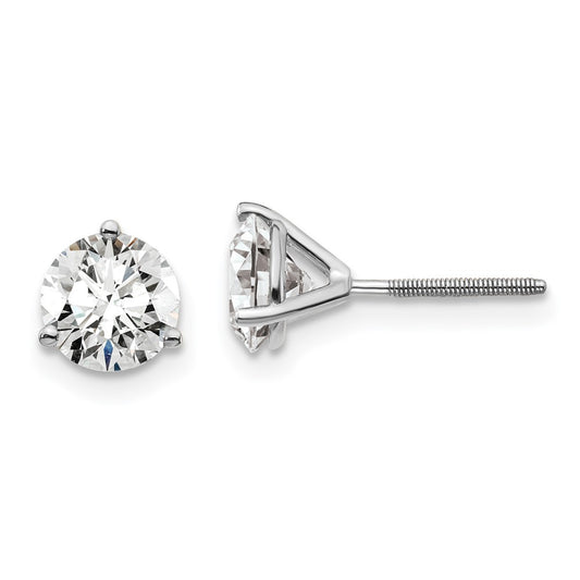 14k White Gold 1 1/2 carat Certified Lab Grown Diamond VS/SI+ G+ Round Three Prong Screwback Stud Post Earrings