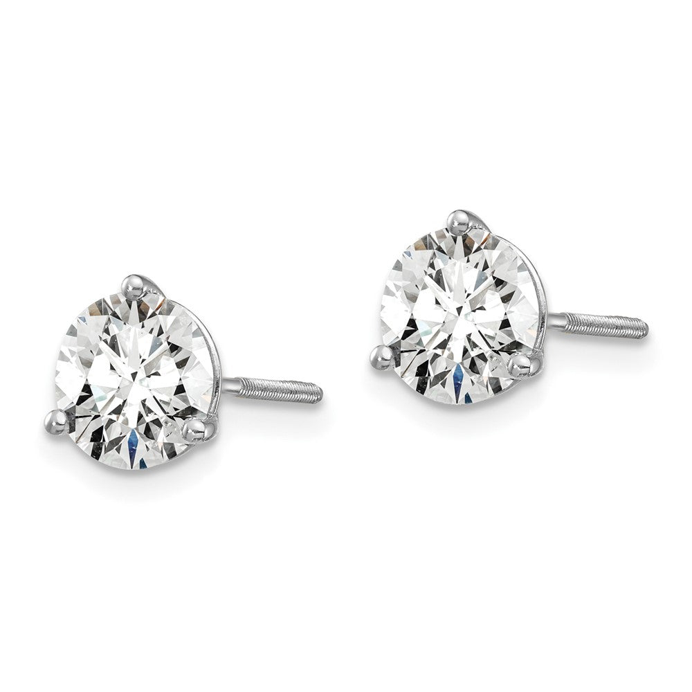 14k White Gold 2 Ct. Certified Lab Grown Diamond VS/SI+ G+ Round Three Prong Screwback Stud Post Earrings