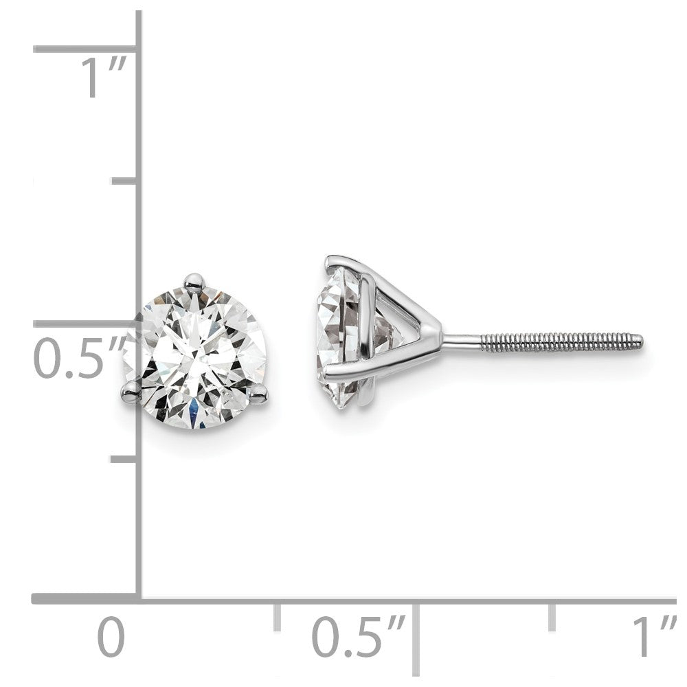 14k White Gold 2 Ct. Certified Lab Grown Diamond VS/SI+ G+ Round Three Prong Screwback Stud Post Earrings